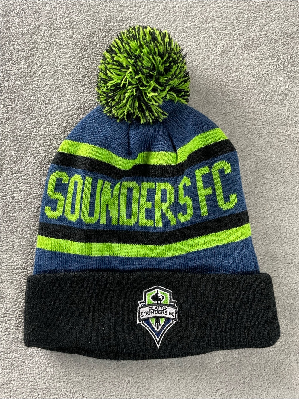 Seattle Sounders FC MLS Soccer Green Blue Black Team Cuffed Knit Beanie